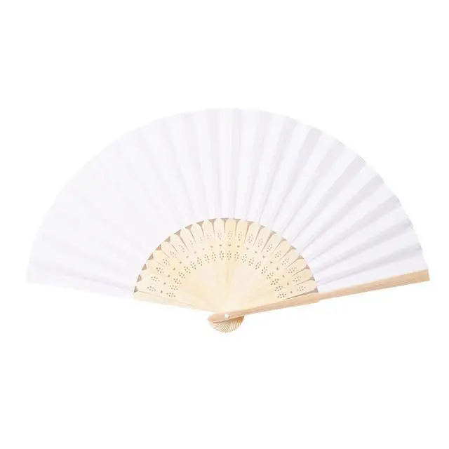 Alt view image 2 of 2 - 50pcs White Paper Hand Fan Bamboo Folding Fan Handheld Paper Fan | Paper Folded Fan for Wedding Party and Home Decoration
