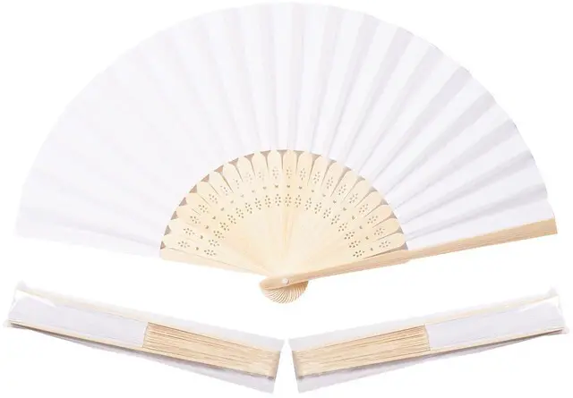 Main image of 50pcs White Paper Hand Fan Bamboo Folding Fan Handheld Paper Fan | Paper Folded Fan for Wedding Party and Home Decoration