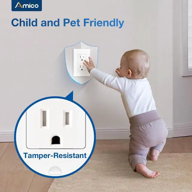 Alt view image 4 of 6 - 1 Pack 15 Amp Tamper Resistant Wall Outlets UL Listed | Decorator Electrical Receptacles with Wall Plates, 125V/1875W Electrical Outlets for Home, Office & Commercial Use, White