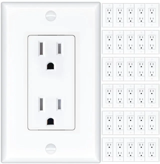 Main image of 30 Pack 15 Amp Standard Electrical Outlets UL Listed | Tamper Resistant 2-Pole 3-Wire NEMA 5-15R Wall Outlets with Screw Wall Plates, For Residential & Commercial Use, White