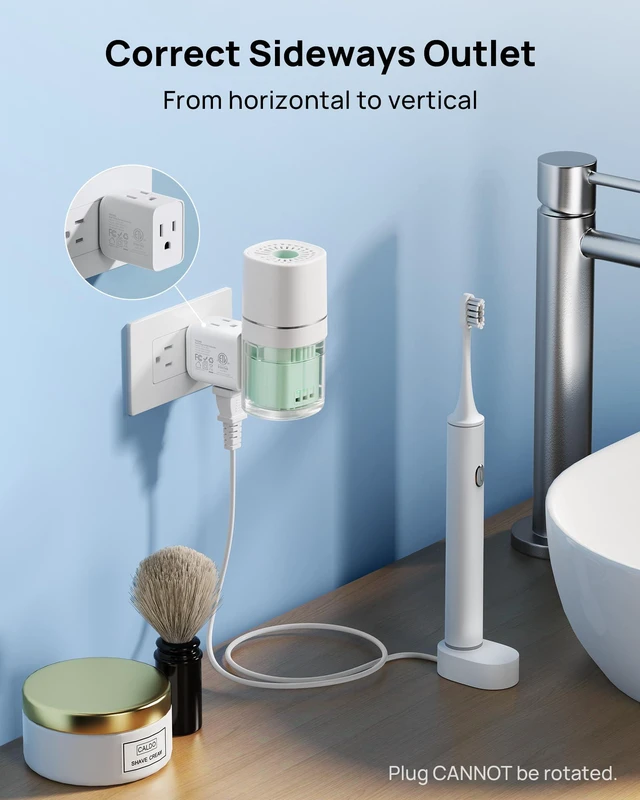 Alt view image 3 of 7 - Multi Plug Wall Outlet Extender 2 Pack, Small Outlet Splitter, White | ETL Listed 3 Way Plug Extender Fit Large Adapter, Multiple Wall Expander for Cruise Travel Home Kitchen Bathroom Tight Space