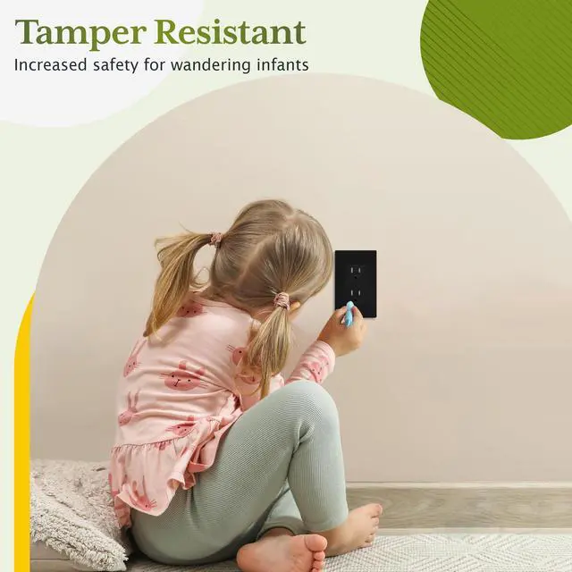 Alt view image 4 of 7 - 10 Pack Decorator Wall Outlet, Tamper Resistant Receptacle 15A 125V | with Screwless Wall Plate, Self-Grounding, UL Listed, Standard Electrical Residential Outlets for Home, Matte Black
