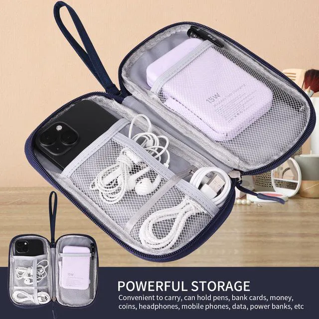 Alt view image 3 of 6 - Travel Cable Organizer, Electronics Accessories Bag for Charger, Phone, Memory Card, Universal Gadget Organizer (Blue)