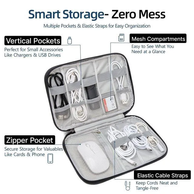 Alt view image 2 of 7 - Electronic Organizer Case for Chargers, Cables & Tech Accessories | Organize chargers, cables, power banks and gadgets with elastic loops and mesh pockets in a slim travel-friendly design