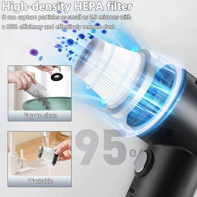Alt view image 2 of 7 - Handheld Car Vacuum Cleaner, 4-in-1 Handheld Cordless Vacuum with 22000Pa Suction, Lightweight, Rechargeable Portable Lightweight dust Catcher for Home Car Carpet Stairs Pet Hair Deep Cleaning