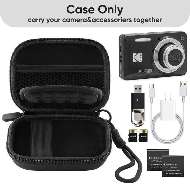 Alt view image 3 of 6 - Camera Case for Digital Camera CAMKORY DC403 FHD 1080P/ KODAK PIXPRO FZ55/ FZ45, Small Travel Compact Camera Holder with Mesh Pocket for Accessories SD Card (Black)