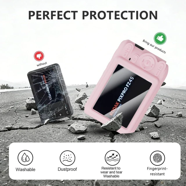 Alt view image 3 of 7 - Case for Kodak PIXPRO FZ45, FZ45 Accessories | Soft Silicone Protective Cover, Comes with 1 Screen Protectors and 1 Wrist Strap- (Pink)