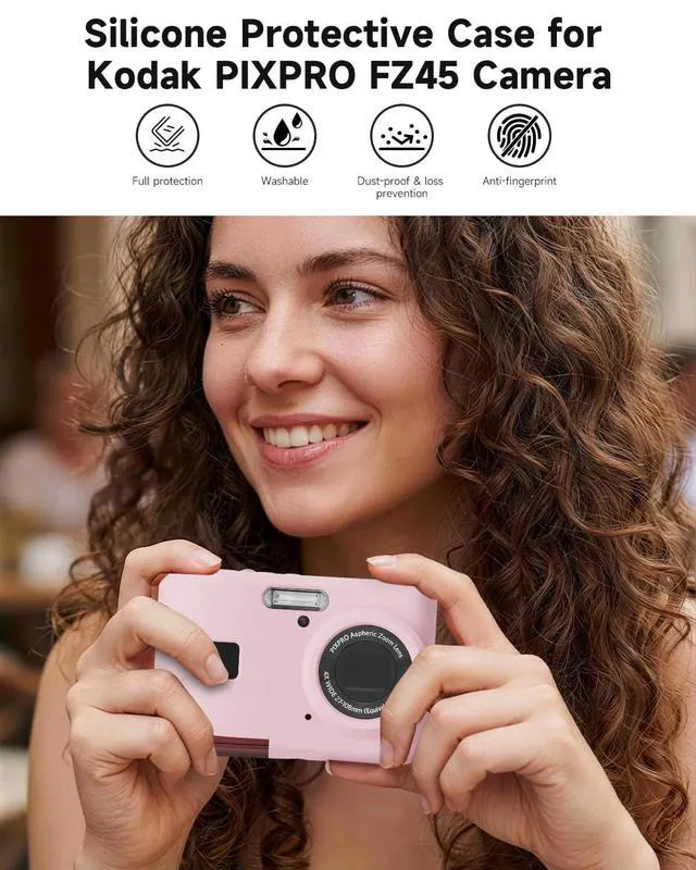 Alt view image 5 of 7 - Case for Kodak PIXPRO FZ45, FZ45 Accessories | Soft Silicone Protective Cover, Comes with 1 Screen Protectors and 1 Wrist Strap- (Pink)