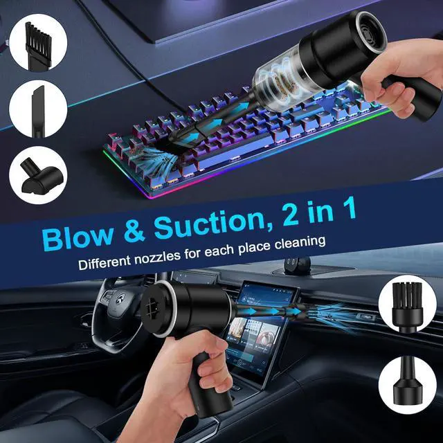 Alt view image 2 of 7 - Handheld Cordless Car Vacuum, 3 in 1 Cleaner & Air Duster Blower & Hand Pump, 9000Pa High Power Mini Portable Dry Vacuum With LED Light for Car, Home, Pet