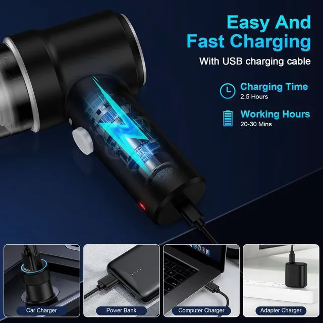 Alt view image 4 of 7 - Handheld Cordless Car Vacuum, 3 in 1 Cleaner & Air Duster Blower & Hand Pump, 9000Pa High Power Mini Portable Dry Vacuum With LED Light for Car, Home, Pet