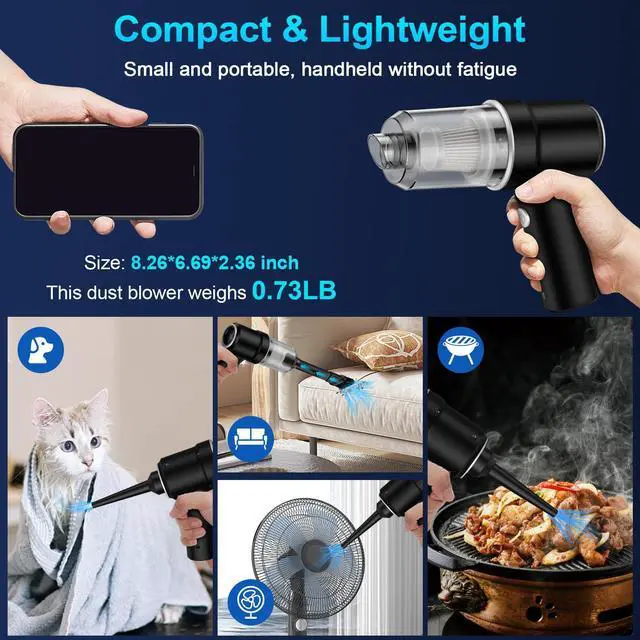 Alt view image 5 of 7 - Handheld Cordless Car Vacuum, 3 in 1 Cleaner & Air Duster Blower & Hand Pump, 9000Pa High Power Mini Portable Dry Vacuum With LED Light for Car, Home, Pet