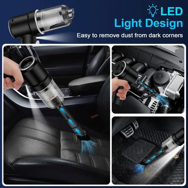 Alt view image 7 of 7 - Handheld Cordless Car Vacuum, 3 in 1 Cleaner & Air Duster Blower & Hand Pump, 9000Pa High Power Mini Portable Dry Vacuum With LED Light for Car, Home, Pet