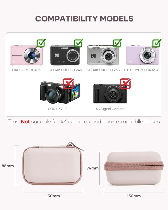 Alt view image 2 of 7 - Digital Camera Travel Case Fit for KODAK PIXPRO FZ45 FZ55 CAMKORY | Compatible With STUOGYUM DC402-AF/Canon IXUS, 3 Built-In SD Card Slots, Stores Camera, Batteries & Memory Cards, Pink