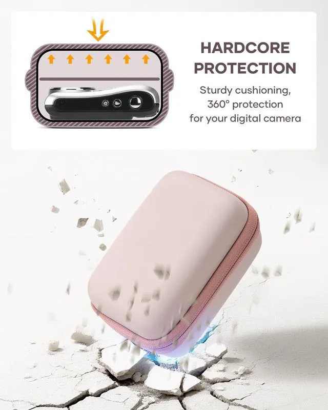 Alt view image 5 of 7 - Digital Camera Travel Case Fit for KODAK PIXPRO FZ45 FZ55 CAMKORY | Compatible With STUOGYUM DC402-AF/Canon IXUS, 3 Built-In SD Card Slots, Stores Camera, Batteries & Memory Cards, Pink