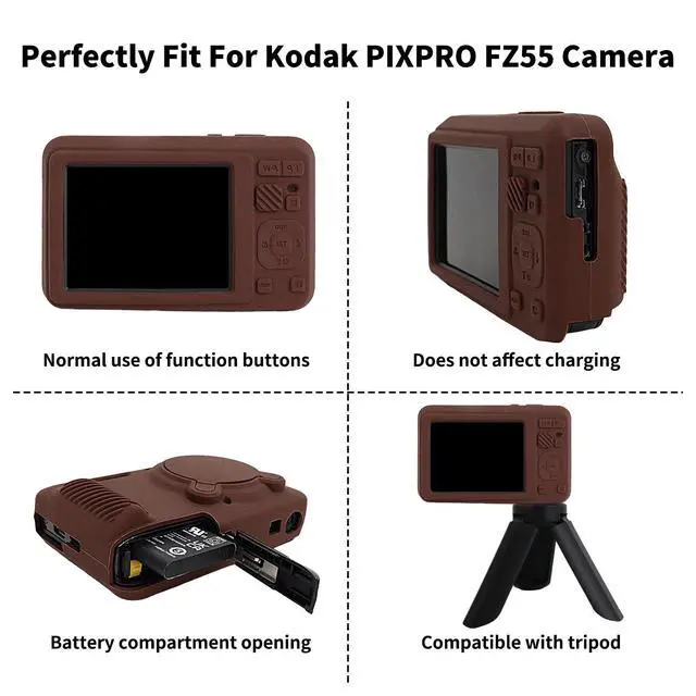 Alt view image 3 of 7 - Silicone Case for Kodak PIXPRO FZ55 Case, Accessories for Kodak PIXPRO FZ55 Camera Case with 2 Pcs Screen Protectors, Detachable Lens Cover for PIXPRO FZ55 Camera,Coffee