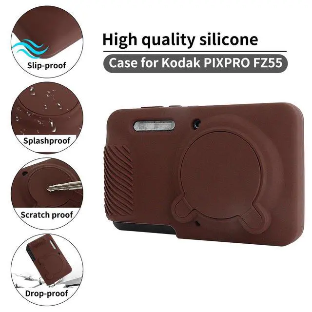 Alt view image 4 of 7 - Silicone Case for Kodak PIXPRO FZ55 Case, Accessories for Kodak PIXPRO FZ55 Camera Case with 2 Pcs Screen Protectors, Detachable Lens Cover for PIXPRO FZ55 Camera,Coffee