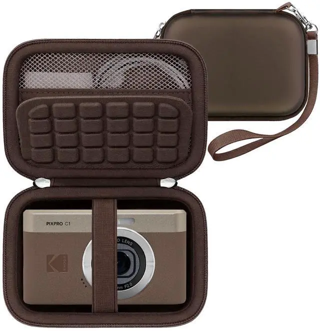 Main image of Case for KODAK PIXPRO C1 Friendly Zoom Digital Camera, Brown | Point and Shoot Vlogging Camera Compact Hard Travel Carrying Bag, Mesh Pocket for Charging Adapter, USB Cable and Batteries