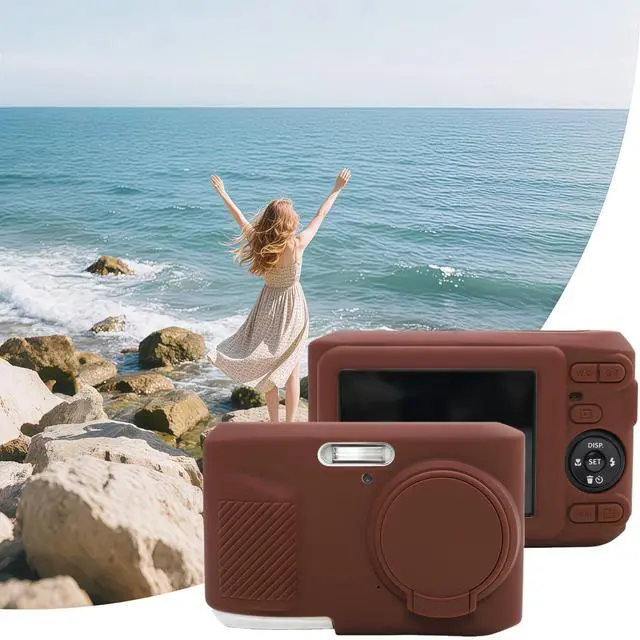 Alt view image 6 of 6 - Case for Kodak PIXPRO FZ45, FZ45 Accessories | Soft Silicone Protective Case with Removable Lens Cover, Includes 2 Screen Protectors and 1 Wrist Strap. (Brown)