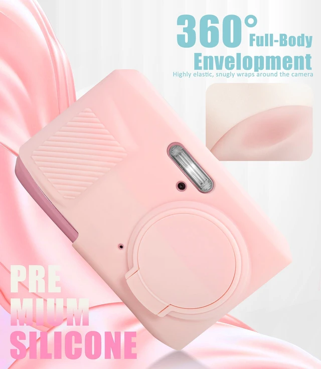 Alt view image 3 of 6 - Camera Case for KODAK PIXPRO FZ45 with 2-Pack Screen Protector | Cute Camera Charm Wrist Strap, Removable Lens Cap Soft Silicone Protective Case for KODAK FZ45 Accessories - Two-tone Pink