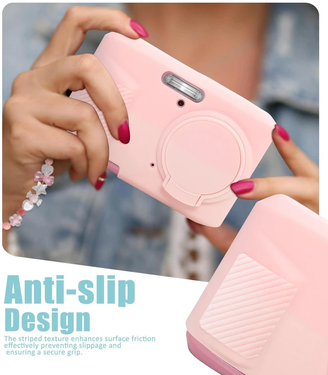 Alt view image 4 of 6 - Camera Case for KODAK PIXPRO FZ45 with 2-Pack Screen Protector | Cute Camera Charm Wrist Strap, Removable Lens Cap Soft Silicone Protective Case for KODAK FZ45 Accessories - Two-tone Pink