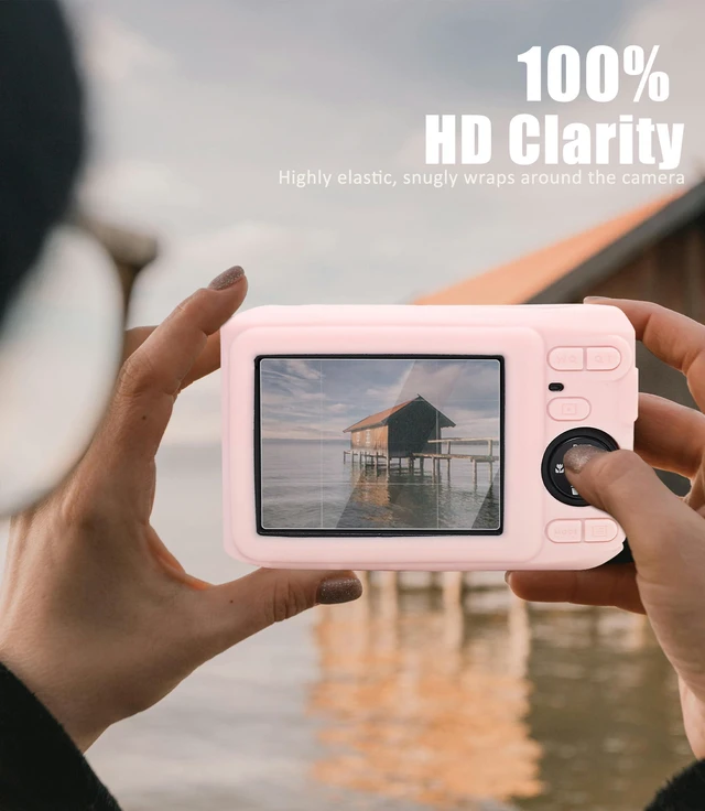 Alt view image 5 of 6 - Camera Case for KODAK PIXPRO FZ45 with 2-Pack Screen Protector | Cute Camera Charm Wrist Strap, Removable Lens Cap Soft Silicone Protective Case for KODAK FZ45 Accessories - Two-tone Pink