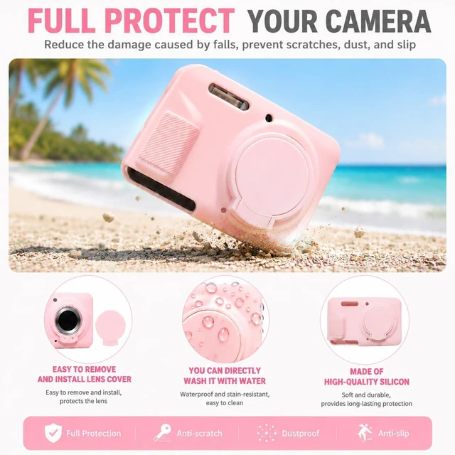 Alt view image 2 of 6 - Case for Kodak Pixpro FZ55 Digital Camera (Smoked Pink) | Soft Silicone Protector Case with 1 Cute Charm Wrist Strap and 2 Screen Protector, Lens Cover for Kodak FZ55 Accessories