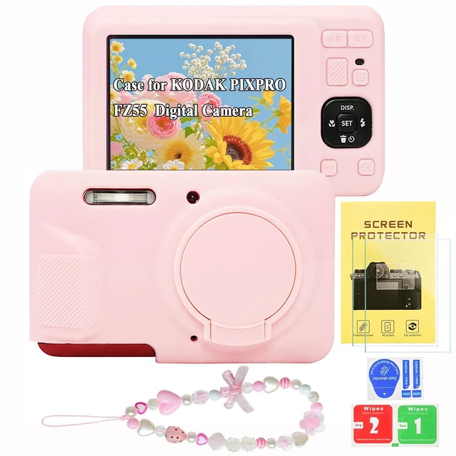 Main image of Case for Kodak Pixpro FZ55 Digital Camera (Smoked Pink) | Soft Silicone Protector Case with 1 Cute Charm Wrist Strap and 2 Screen Protector, Lens Cover for Kodak FZ55 Accessories