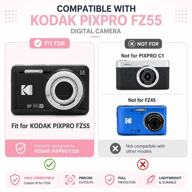 Alt view image 5 of 6 - Case for Kodak Pixpro FZ55 Digital Camera (Smoked Pink) | Soft Silicone Protector Case with 1 Cute Charm Wrist Strap and 2 Screen Protector, Lens Cover for Kodak FZ55 Accessories