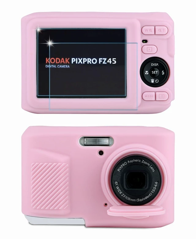 Main image of Case for Kodak PIXPRO FZ45 Camera, Kodak FZ45 Accessories - Pink | Kodak FZ45 Cover, Soft Silicone Protective Case, Anti-Scratch Shell with Removable Lens Cover, 2 Screen Protectors