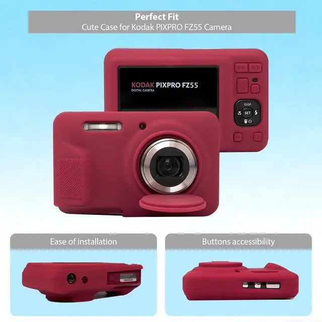 Alt view image 3 of 7 - Case for Kodak PIXPRO FZ55 Camera, Kodak FZ55 Accessories - Red | Kodak FZ55 Cover, Soft Silicone Protective Case, Anti-Scratch Shell with Removable Lens Cover, 2 Screen Protectors