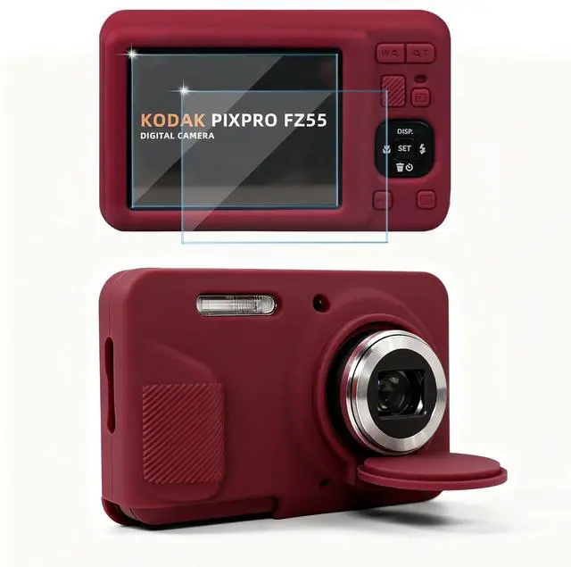Main image of Case for Kodak PIXPRO FZ55 Camera, Kodak FZ55 Accessories - Red | Kodak FZ55 Cover, Soft Silicone Protective Case, Anti-Scratch Shell with Removable Lens Cover, 2 Screen Protectors