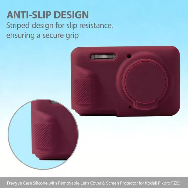 Alt view image 5 of 7 - Case for Kodak PIXPRO FZ55 Camera, Kodak FZ55 Accessories - Red | Kodak FZ55 Cover, Soft Silicone Protective Case, Anti-Scratch Shell with Removable Lens Cover, 2 Screen Protectors