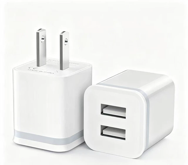 Main image of Dual Port USB Compact Wall Plug Adapter Block Cube Wall Charger Power Charging for Travel Office 5V 2.1A