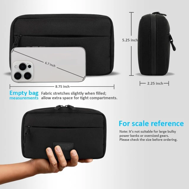 Alt view image 2 of 7 - Travel Cable Organizer Bag, Medium Tech Pouch for Electronics, Black | Two Zippers & Multiple Storage Pockets, Water-Repellent Oxford, All-in-One Tech Bag for Electronic & Travel Accessories