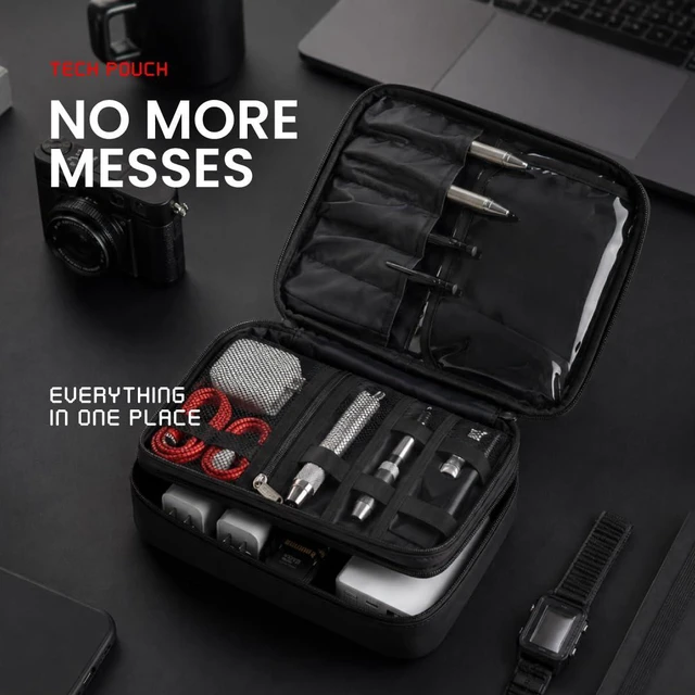 Alt view image 2 of 7 - Cable Organizer Bag for Travel with Removable Dividers Electronics Organizer Case for Chargers, Cables, Power Banks & Accessories, Large Capacity Tech Pouch for Work, Desk & Travel