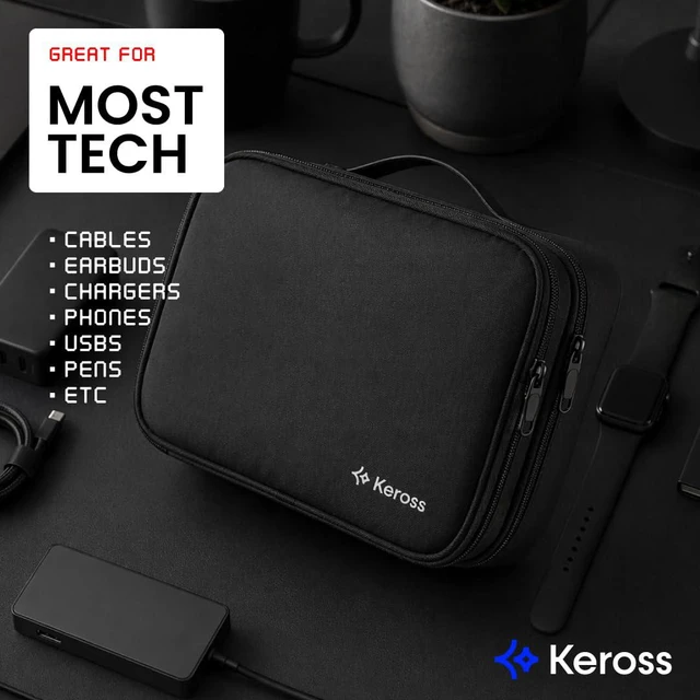 Alt view image 7 of 7 - Cable Organizer Bag for Travel with Removable Dividers Electronics Organizer Case for Chargers, Cables, Power Banks & Accessories, Large Capacity Tech Pouch for Work, Desk & Travel