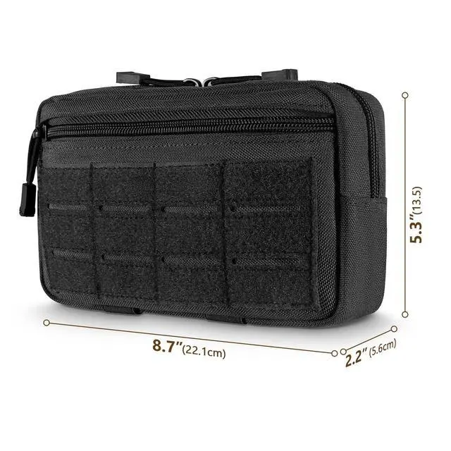 Alt view image 2 of 7 - Tactical Molle Admin Pouch Utility Laser Cut EDC Tool Pouch Bag Horizontal Modular Pouches Include US Flag Patch and Keychain (Black)