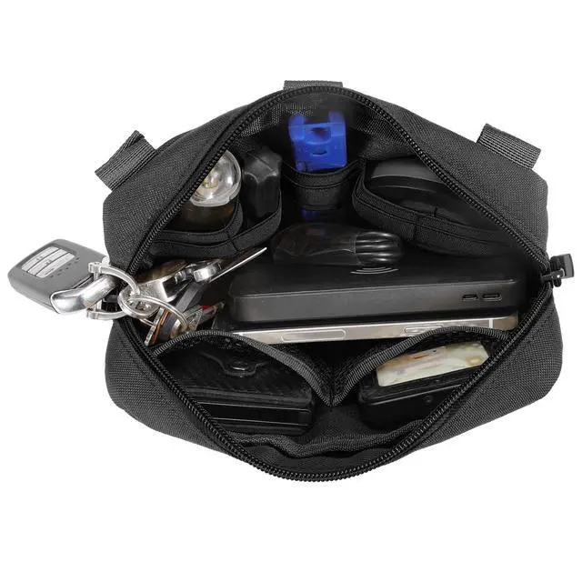 Alt view image 4 of 7 - Tactical Molle Admin Pouch Utility Laser Cut EDC Tool Pouch Bag Horizontal Modular Pouches Include US Flag Patch and Keychain (Black)
