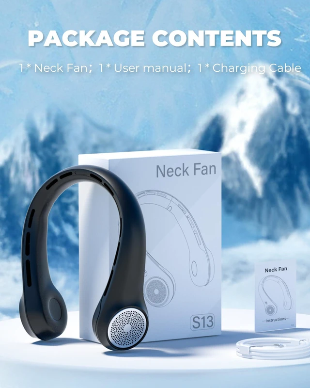 Alt view image 7 of 7 - Neck Fan with 4000mAh Rechargeable Battery & LED Display, Portable Personal Cooler for Women/Men, 3-Speed Bladeless 360° Cooling Fans, Stylish Gift for Gym/Travel/Office, Black