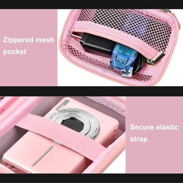 Alt view image 6 of 7 - Digital Camera Case for CAMKORY, Camera Pouch for KODAK Pixpro -Pink | for Lecran/for VAHOIALD Point and Shoot Camera, Hard Carrying Case with Mesh Pocket, Compact for Vlogging, Travel and Storage