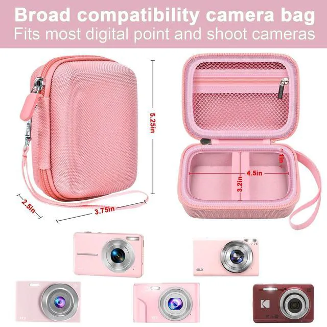 Alt view image 3 of 7 - Digital Camera Case for CAMKORY, Camera Pouch for KODAK Pixpro -Pink | for Lecran/for VAHOIALD Point and Shoot Camera, Hard Carrying Case with Mesh Pocket, Compact for Vlogging, Travel and Storage