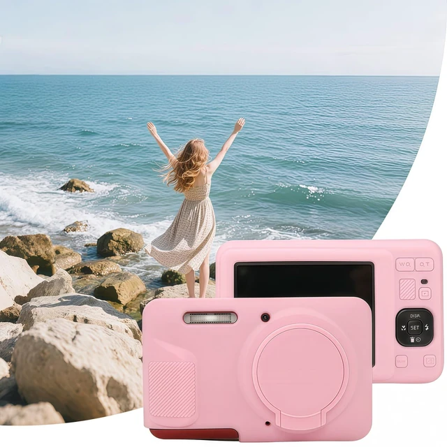 Alt view image 6 of 6 - Case for Kodak PIXPRO FZ55, FZ55 accessories | Soft Silicone Protective Case Removable Lens Cover, Comes with 2 Screen Protectors and 1 Wrist Strap. (Pink)