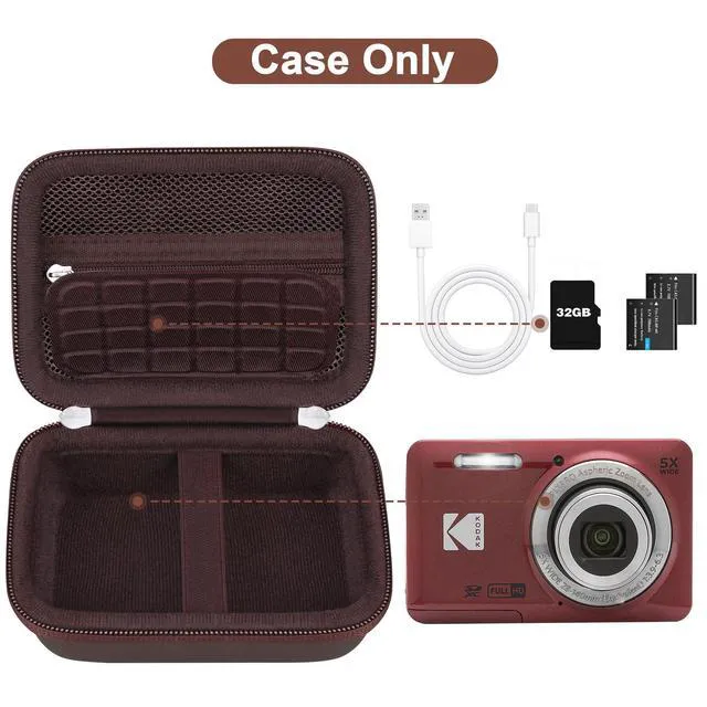 Alt view image 2 of 7 - Carrying Case for Kodak PIXPRO FZ55/ FZ45 16MP Digital Camera, Brown | For Kodak FZ45/ FZ55/ FZ53/ FZ43 Compact Camera Bag, Mesh Pocket fit Cable, Case Only