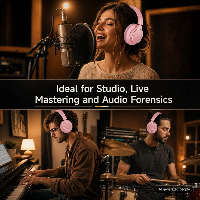Alt view image 5 of 7 - Wireless Over Ear Headphones, 1/4" to 3.5mm Jack for DJ, Mixing, Recording | 50mm Drivers, 100H Playtime, Bluetooth 5.4, Hi-Fi Sound, Self-Monitoring, 90° Swivel Ear Cups, Pink