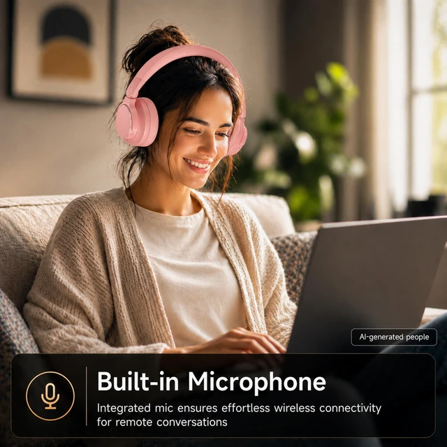 Alt view image 7 of 7 - Wireless Over Ear Headphones, 1/4" to 3.5mm Jack for DJ, Mixing, Recording | 50mm Drivers, 100H Playtime, Bluetooth 5.4, Hi-Fi Sound, Self-Monitoring, 90° Swivel Ear Cups, Pink