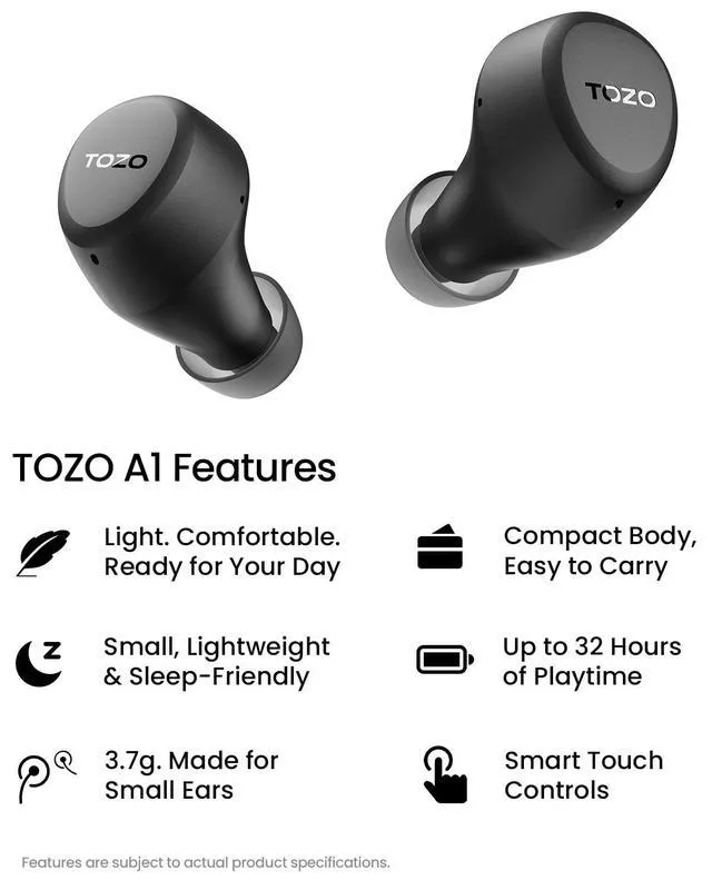 Alt view image 2 of 7 - A1 Wireless Earbuds Bluetooth 5.3 Light Weight in Ear Headphones | IPX5 Waterproof,2 Mics for AI Calls,Immersive Premium Sound Bass Headset with Charging Case,32 EQ via App Black