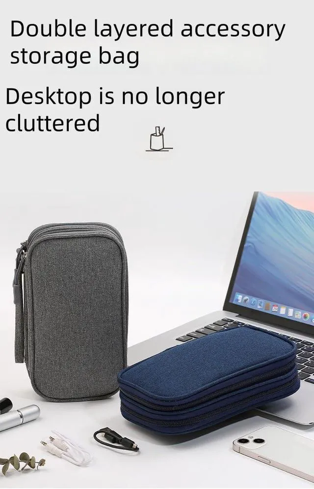 Alt view image 5 of 5 - Electronic Organizer Travel Cable Accessories BagPouch Portable Waterproof Storage Bag Electronic Organizer Case for Cable, Mouse,USB Cable,Power Bank,Cord, Charger, Phone, Earphone (Dark Blue)