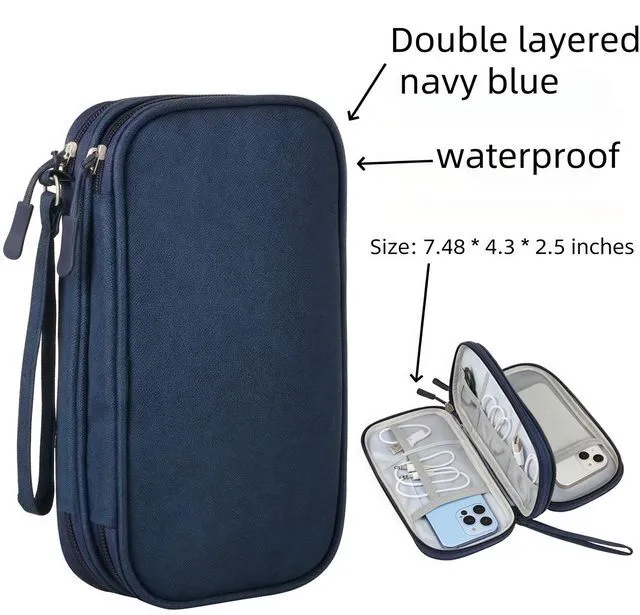 Alt view image 3 of 5 - Electronic Organizer Travel Cable Accessories BagPouch Portable Waterproof Storage Bag Electronic Organizer Case for Cable, Mouse,USB Cable,Power Bank,Cord, Charger, Phone, Earphone (Dark Blue)