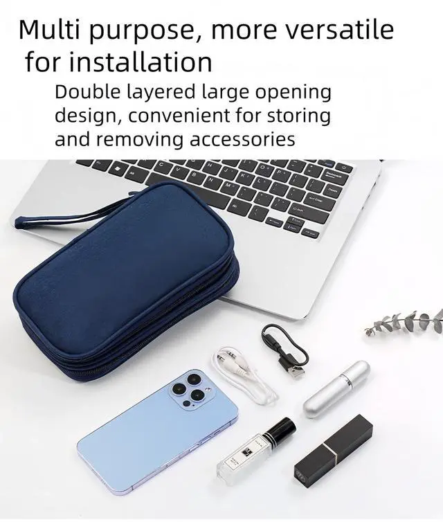 Alt view image 4 of 5 - Electronic Organizer Travel Cable Accessories BagPouch Portable Waterproof Storage Bag Electronic Organizer Case for Cable, Mouse,USB Cable,Power Bank,Cord, Charger, Phone, Earphone (Dark Blue)