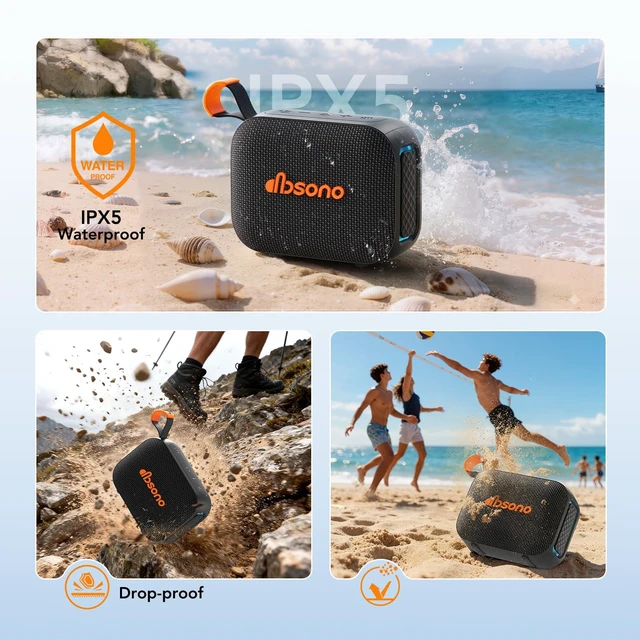 Alt view image 5 of 7 - Portable Bluetooth Speaker Line-in Support: IPX5 Waterproof, Black | Up to 24H Playtime, HD Sound, TWS Pairing, LED Light, Outdoor Speaker for Beach, Pool, Travel, School Supplies for Adult Teen